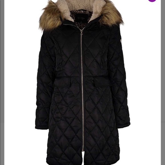 Jessica Simpson Faux Fur-Trim Hooded Quilted Coat - Picture 1 of 4